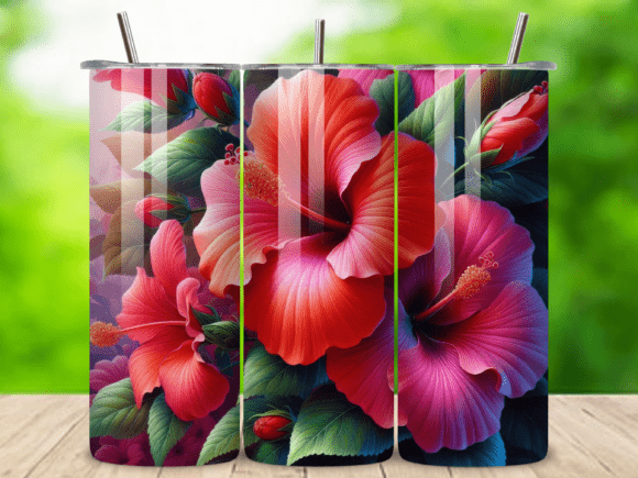 3D Hibiscus Floral Red Pink Tumbler V.1: Vibrant Design