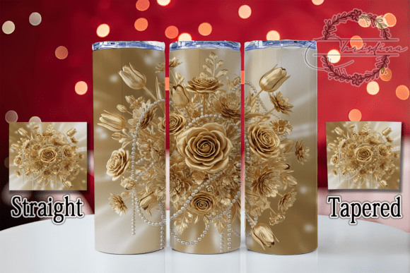 3D Pearl Gold Roses Tumbler: Elegant Design for Creators
