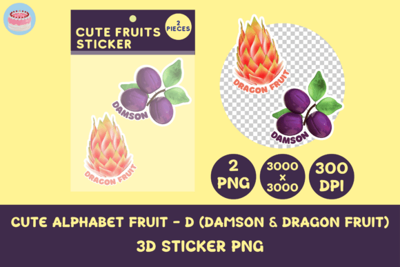 Cute Alphabet Fruit - D 3D Sticker Png