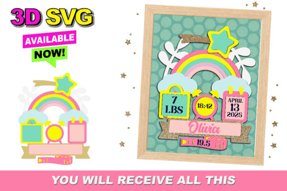 Rainbow Birth Stats Announcement Signs SVG Collection