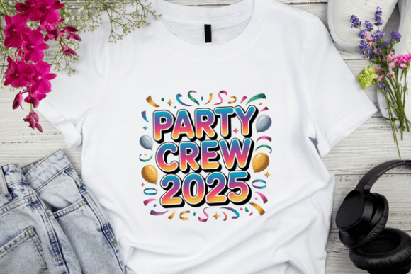 Retro 3D Text: Party 2025 Bright Colors