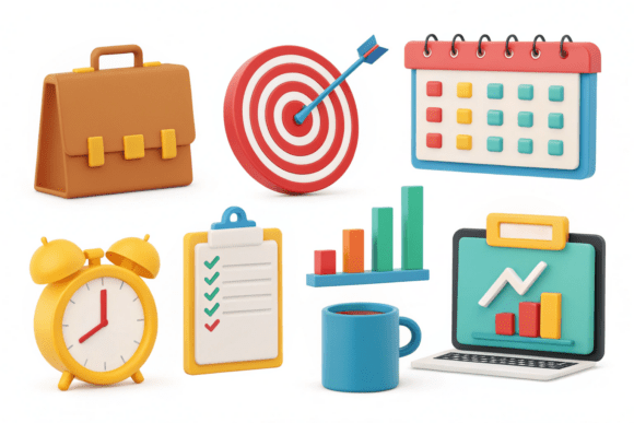 Vibrant 3D Business Icons for Dynamic Design Projects
